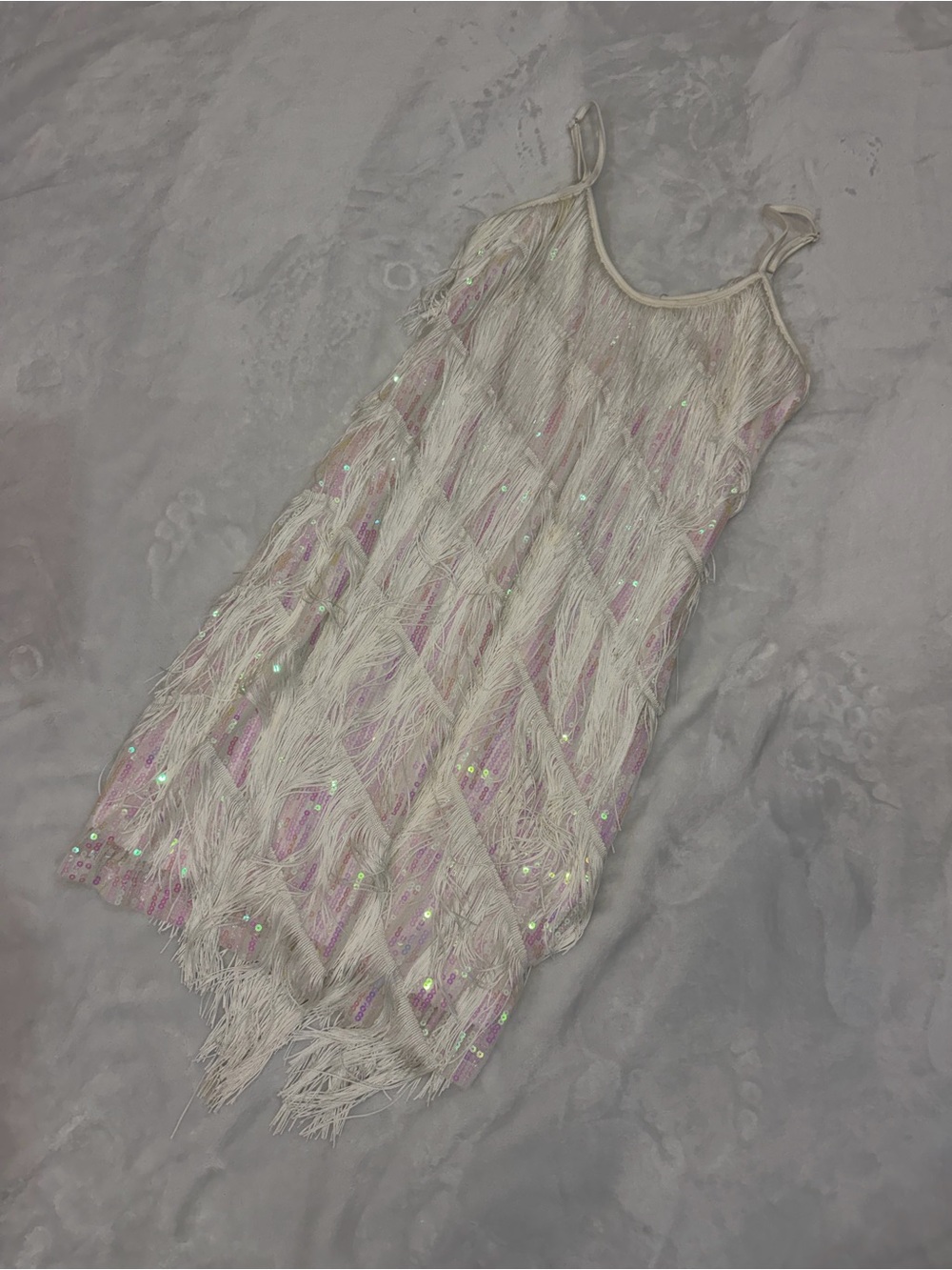 Fringed Sequin Slip Dress - Ivory over Pink